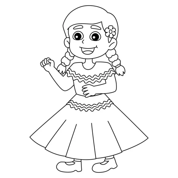 メキシコの女の子のためのかわいいと面白い着色ページ 子供のための着色の楽しみの時間を提供します このページは非常に簡単です 小さな子供や幼児に適しています — ストックベクタ