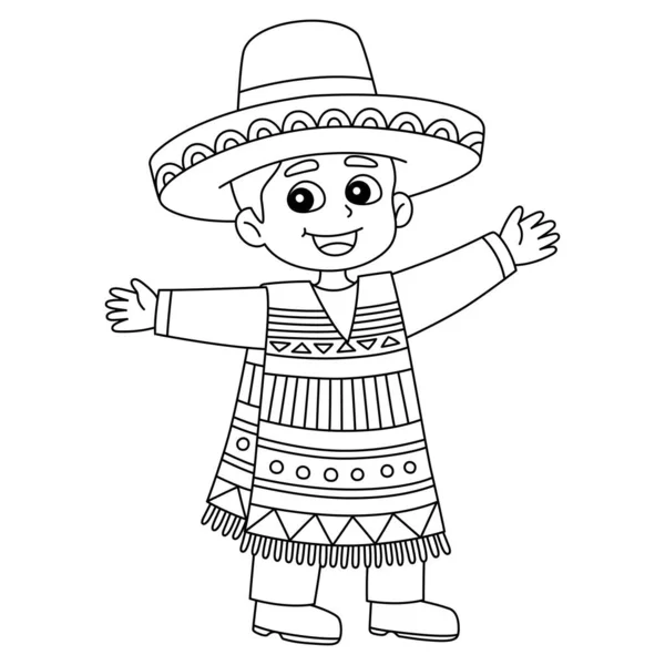 멕시코 소년의 귀엽고 재미있는 페이지입니다 아이들에게 색을칠 시간을 페이지는 쉽습니다 — 스톡 벡터