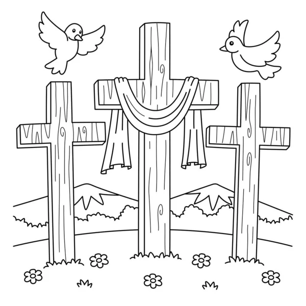 Cute Funny Coloring Page Three Cross Calvary Provides Hours Coloring — Stock Vector