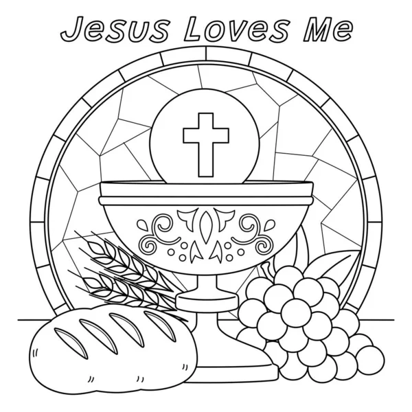 Una Página Para Colorear Lindo Divertido Jesús Ama Con Pan — Archivo Imágenes Vectoriales