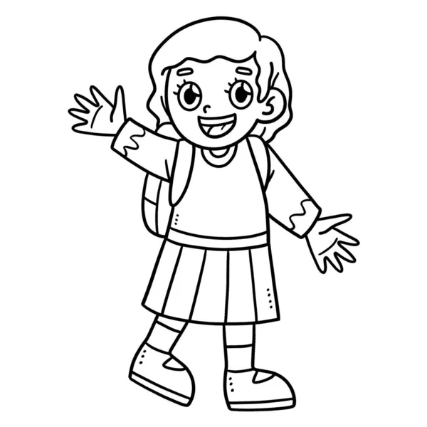 ハッピーガール学生のためのかわいいと面白い着色ページ 子供のための着色の楽しみの時間を提供します このページは非常に簡単です 小さな子供や幼児に適しています — ストックベクタ