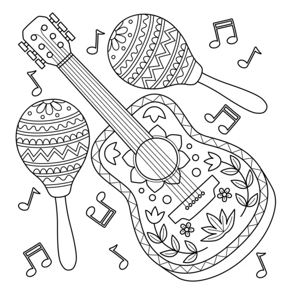 Cute Funny Coloring Page Guitar Maracas Provides Hours Coloring Fun — Stock Vector