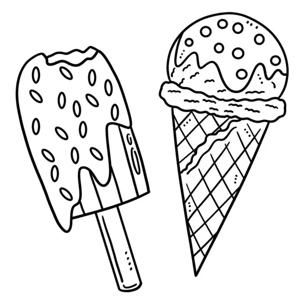 Cute Funny Coloring Page Ice Cream Provides Hours Coloring Fun — Stock Vector