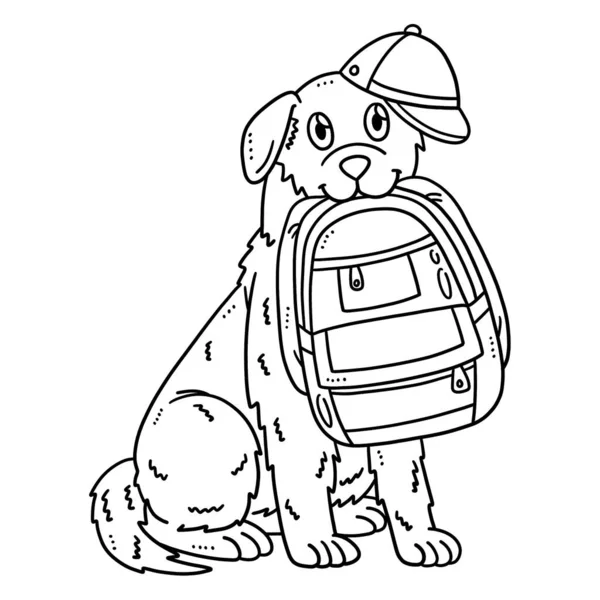 Cute Funny Coloring Page Dog Holding School Bag Provides Hours — Stock Vector