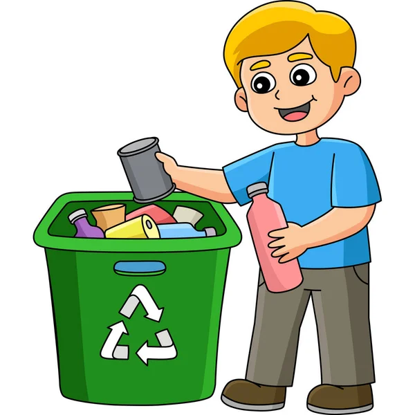 Cartoon Clipart Shows Boy Recycling Illustration — Stock Vector