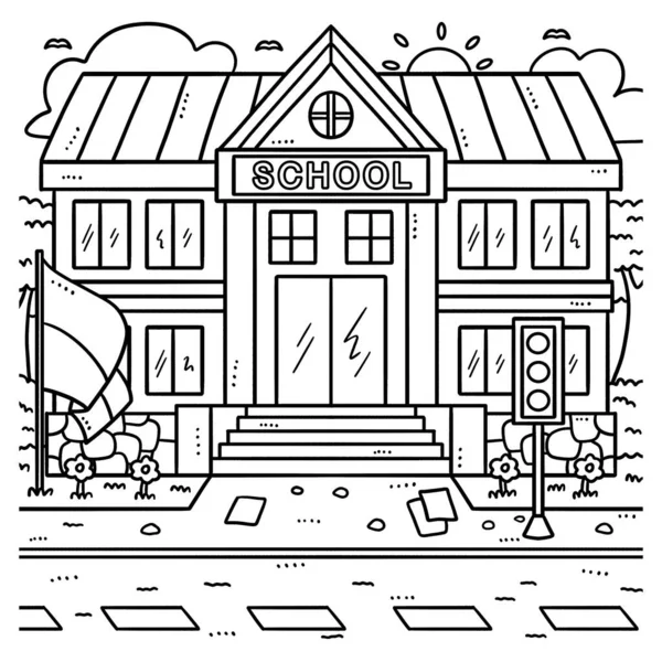 Cute Funny Coloring Page Last Day School Building Provides Hours — Stock Vector
