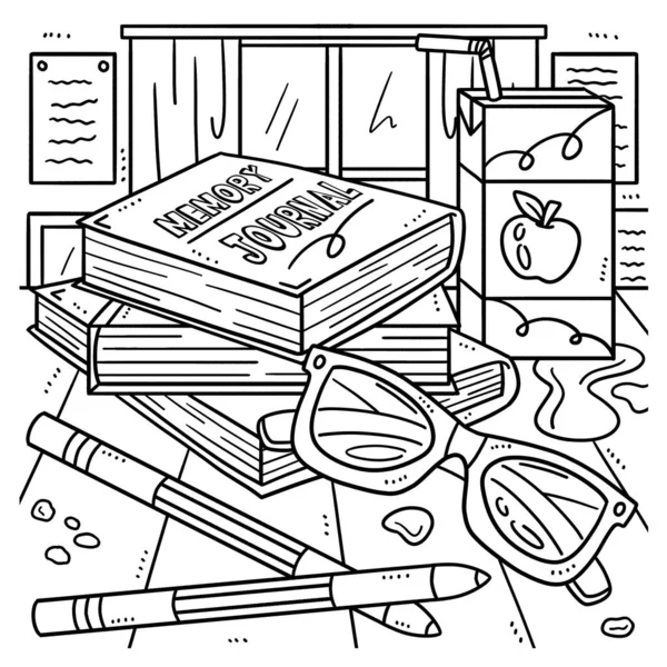 Cute Funny Coloring Page Memory Journal Eyeglasses Provides Hours Coloring — Stock Vector