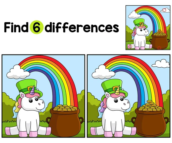 Encontre Localize Diferenças Nesta Página Atividades Crianças Unicorn Dia São — Vetor de Stock