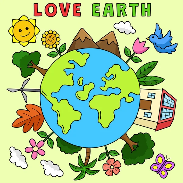 这个卡通片部分展示了一个爱地球的图解 — 图库矢量图片