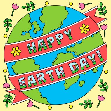 Bu karikatür parçası Mutlu Dünya Günü illüstrasyonunu gösteriyor..