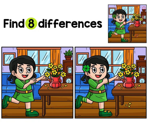 Encontre Localize Diferenças Nesta Página Atividade Crianças Saint Patricks Day — Vetor de Stock