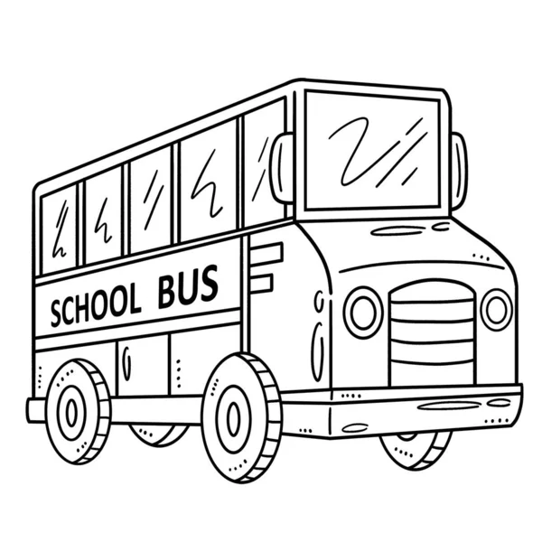 Uma Página Colorir Bonito Engraçado Para Ônibus Escolar Fornece Horas — Vetor de Stock