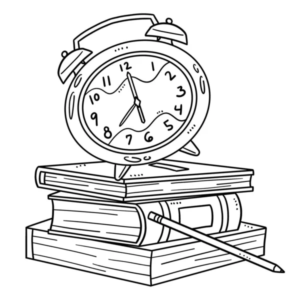 Uma Página Colorir Bonito Engraçado Para Relógio Alarme Livros Fornece —  Vetores de Stock