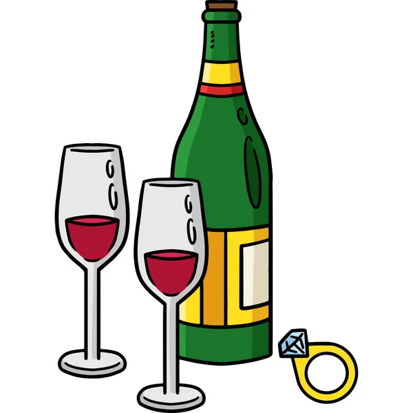 この漫画のクリップは ワインのガラス リングイラストを示しています — ストックベクタ