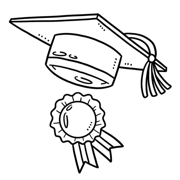 Cute Funny Coloring Page Graduation Cap Ribbon Provides Hours Coloring — Stock Vector