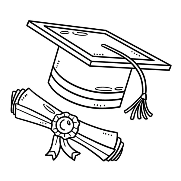 Una Página Para Colorear Lindo Divertido Para Casquillo Graduación Diploma — Archivo Imágenes Vectoriales