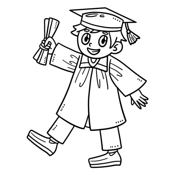 Cute Funny Coloring Page Happy Graduate Boy Diploma Provides Hours — Stock Vector
