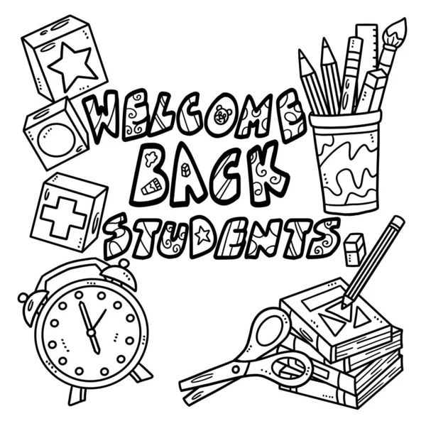 Halaman Pewarnaan Lucu Dan Lucu Untuk Welcome Back Students Menyediakan - Stok Vektor