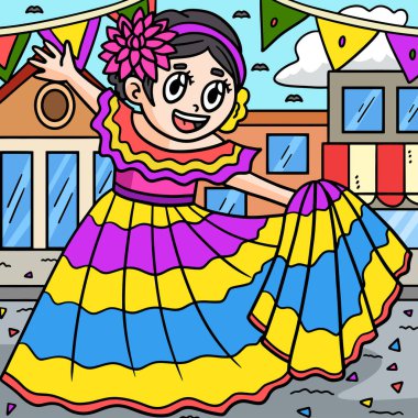 Bu karikatür klip Cinco de Mayo Girl 'ün dans resimlerini gösteriyor..