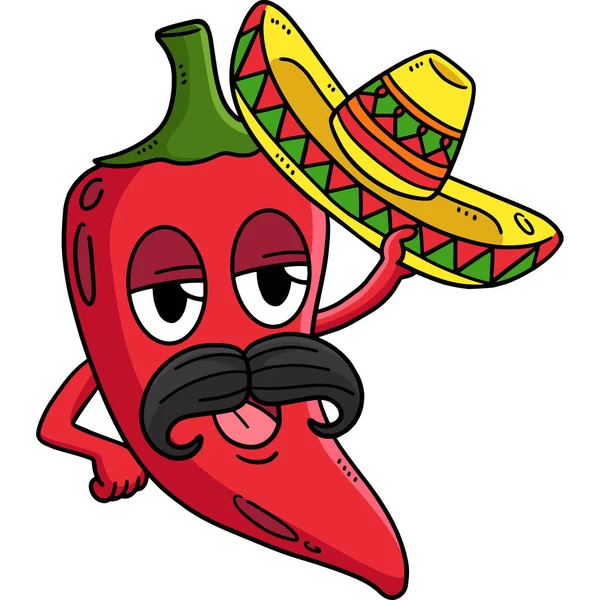 Deze Cartoon Clipart Toont Een Cinco Mayo Jalapeno Tipping Sombrero — Stockvector