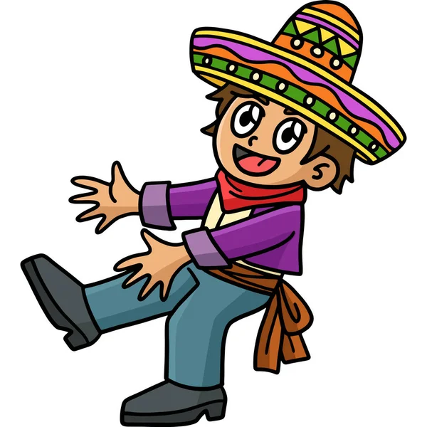Cartoon Clipart Shows Cinco Mayo Mexican Boy Dancing Illustration — Stock Vector