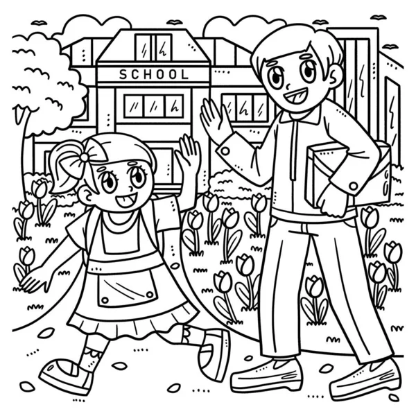 stock vector A cute and funny coloring page of a Student and Parent. Provides hours of coloring fun for children. Color, this page is very easy. Suitable for little kids and toddlers.