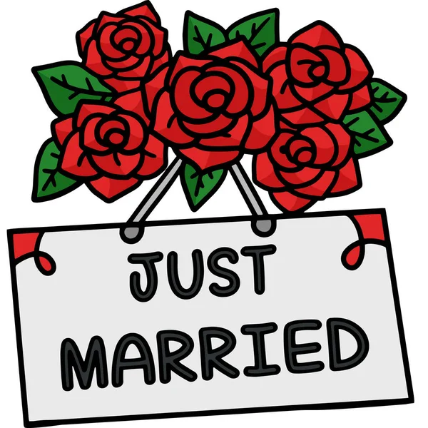 Cartoon Clipart Shows Wedding Flower Just Married Illustration — Stock Vector