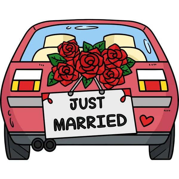Karikatürde Yeni Evli Bir Düğün Arabası Gösteriliyor — Stok Vektör