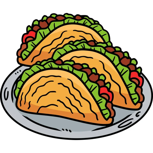 Este Clipart Dibujos Animados Muestra Una Ilustración Tacos Mexicanos Del — Vector de stock