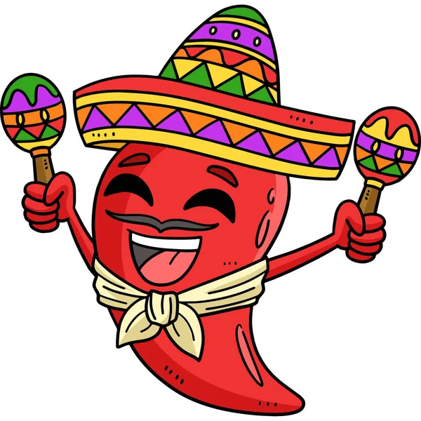 Ten Klip Kreskówki Pokazuje Cinco Mayo Jalapeno Ilustracją Sombrero — Wektor stockowy