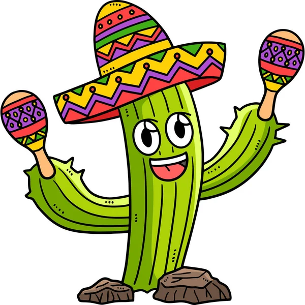 Ten Klip Kreskówki Pokazuje Cinco Mayo Kaktusa Sombrero Ilustracji Maracas — Wektor stockowy