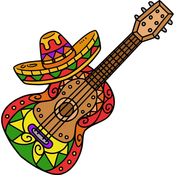 Cartoon Clipart Shows Cinco Mayo Mexican Guitar Hat Illustration — Stock Vector
