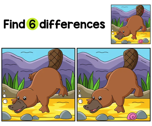 stock vector Find or spot the differences on this Platypus Animal kids activity page. A funny and educational puzzle-matching game for children.