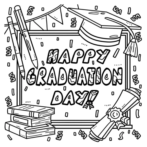 Roztomilá Zábavná Stránka Happy Graduation Day Poskytuje Hodiny Omalovánky Zábavy — Stockový vektor
