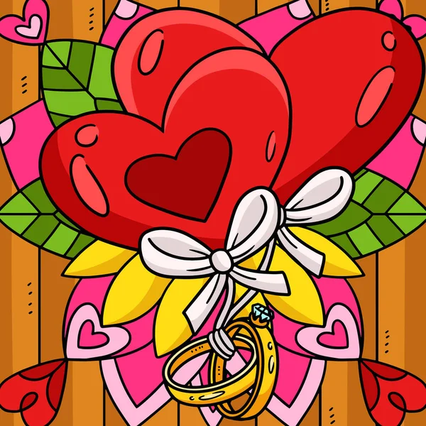 Cartoon Clipart Shows Wedding Ring Tied Heart Balloon Illustration — Stock Vector