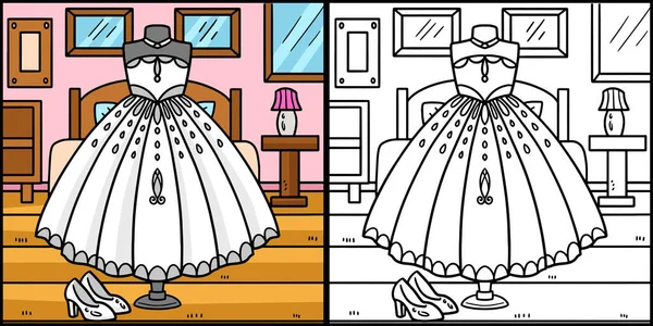 Cette Page Colorier Montre Une Robe Mariée Côté Cette Illustration — Image vectorielle