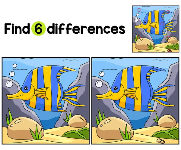 Encontre Localize Diferenças Nesta Página Atividades Crianças Angelfish Animal Divertido — Vetor de Stock