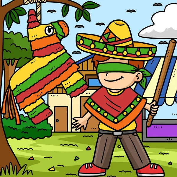 Tento Kreslený Kliparty Ukazuje Cinco Mayo Boy Pinata Ilustraci — Stockový vektor