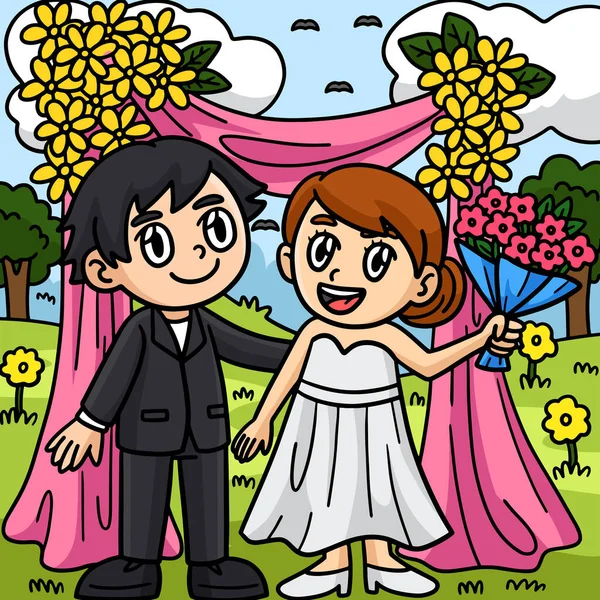 Dieses Cartoon Cliparts Zeigt Einen Hochzeitsbräutigam Und Braut Illustration — Stockvektor