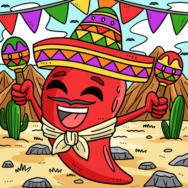 Denna Tecknade Clipart Visar Cinco Mayo Jalapeno Sombrero Maracas Illustration — Stock vektor