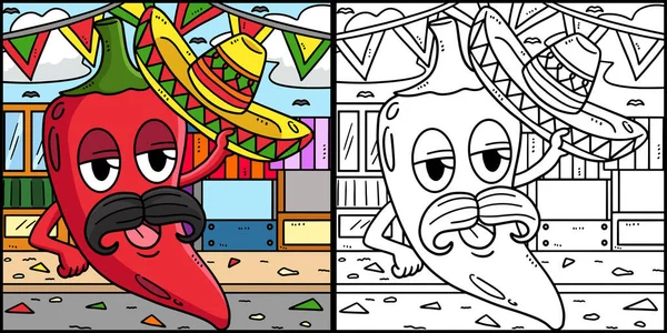 Diese Malseite Zeigt Einen Cinco Mayo Jalapeno Tipping Sombrero Eine — Stockvektor