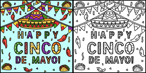 Esta Página Para Colorear Muestra Feliz Cinco Mayo Banner Lado — Vector de stock