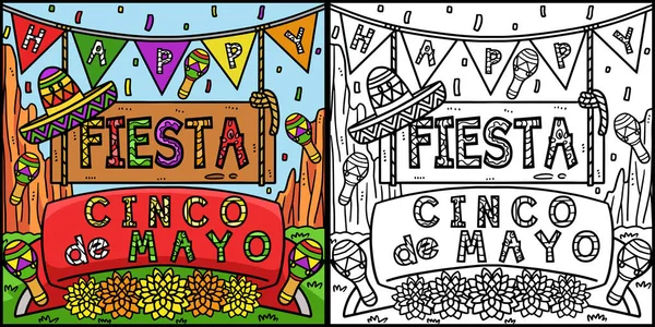 Esta Página Para Colorear Muestra Cinco Mayo Fiesta Lado Esta — Vector de stock