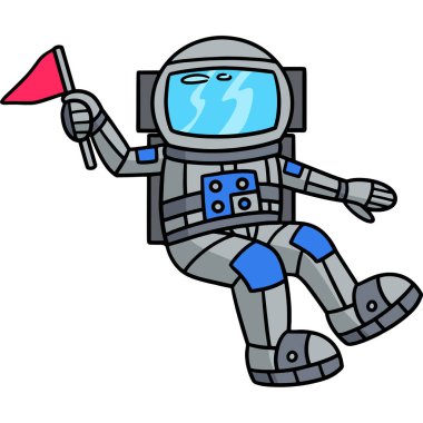 Bu karikatür parçası Bayrak tutan bir astronotu gösteriyor..