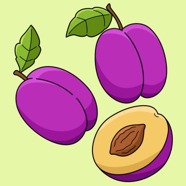 Bu karikatür, erik meyveli sebze resimlerini gösteriyor..