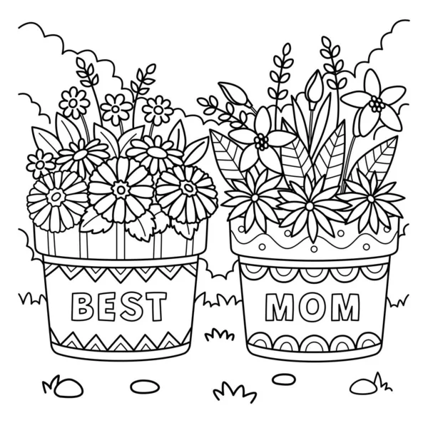 Cute Funny Coloring Page Flower Pots Provides Hours Coloring Fun — Stock Vector