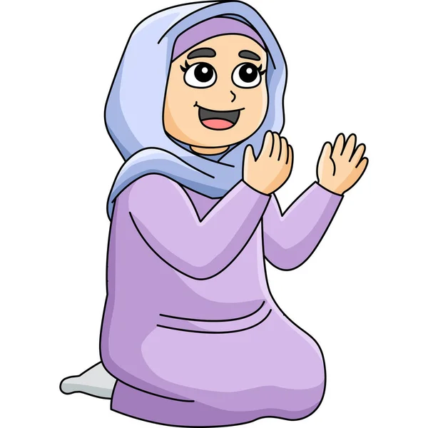 Cartoon Clipart Shows Muslim Girl Praying Illustration — Stock Vector