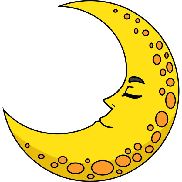 Cartoon Clipart Shows Sleeping Crescent Moon Illustration — Stock Vector