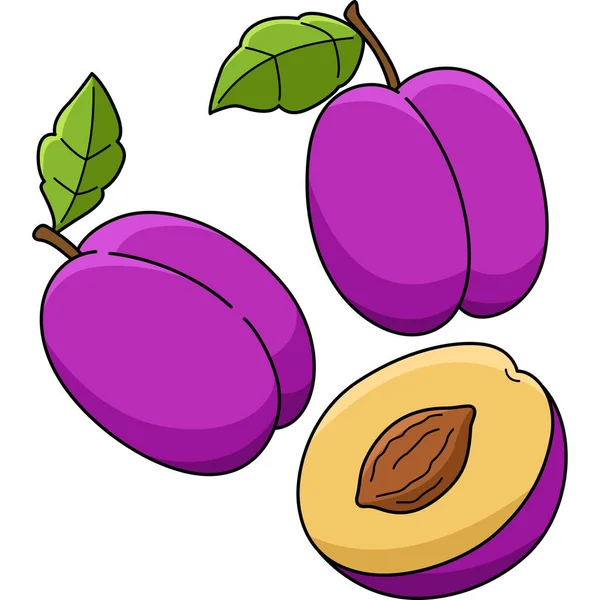 Cuplikan Kartun Ini Menunjukkan Ilustrasi Plum Fruit Vegetable - Stok Vektor