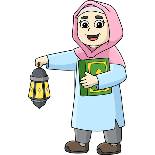 Cartoon Clipart Shows Muslim Girl Quran Illustration — Stock Vector